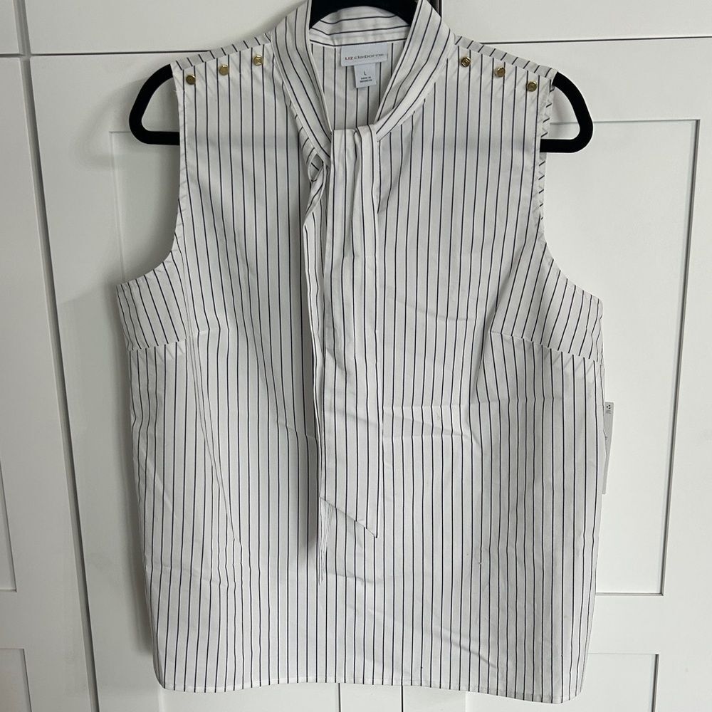 Liz Claiborne White and Black Striped Sleeveless Blouse - NWT